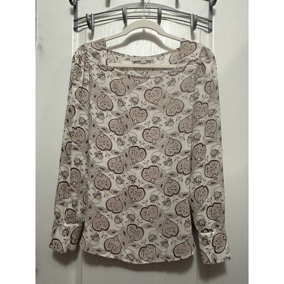LOFT Floral Blouson Long Sleeve Blouse Top Pink Cream Square Neck Size Small - Picture 13 of 15